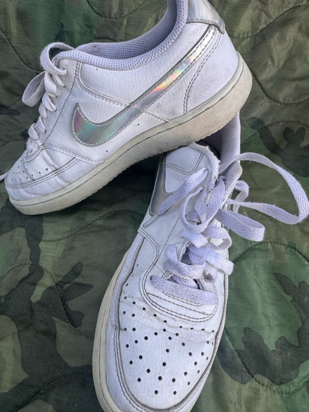 Nike Air Force 1 Low Sneakers - White/Iridescent, Womens 8